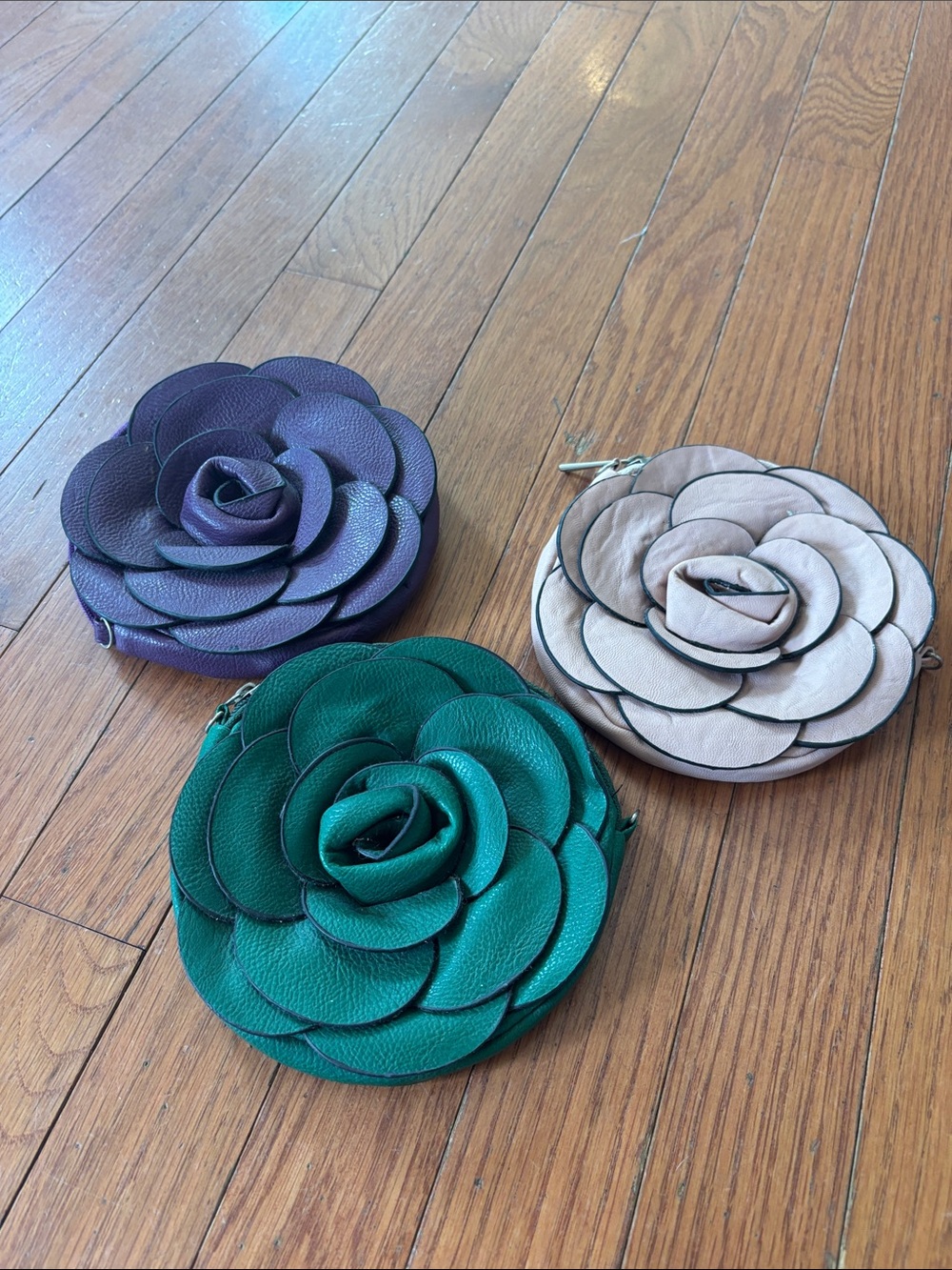 Women's Floral Faux Leather Clutches - Green, Purple, Taupe